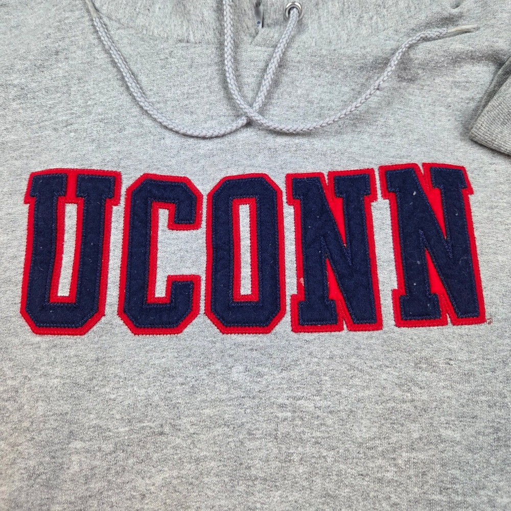 UConn Champion Hoodie Mens L Connecticut Huskies Applique Pullover Heather Gray